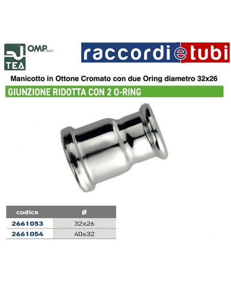 MANICOTTO RIDOTTO DIAMETRO 32X26mm ORING IN OTTONE CROMATO