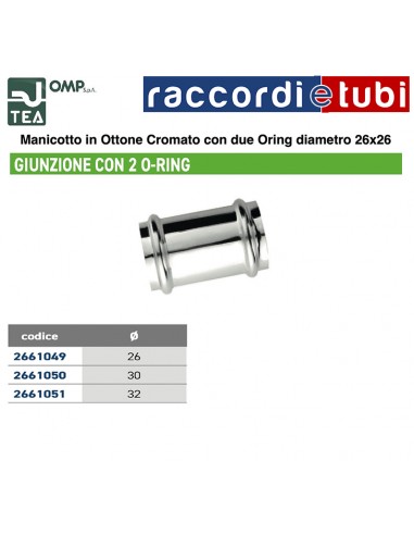 VERCHROMTES MESSINGHÜLSENROHR 26X26mm MIT O-RING