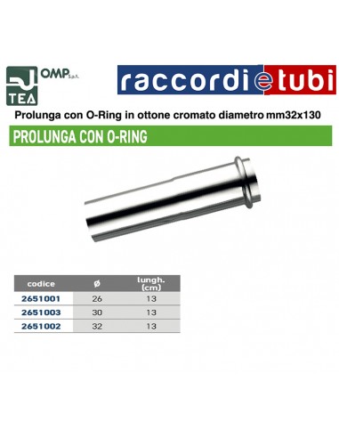 PROLUNGA IN OTTONE CROMATO 32X130mm CON ORING
