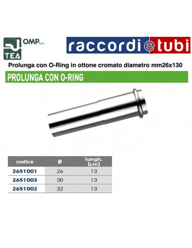 PROLUNGA IN OTTONE CROMATO 26X130mm CON ORING