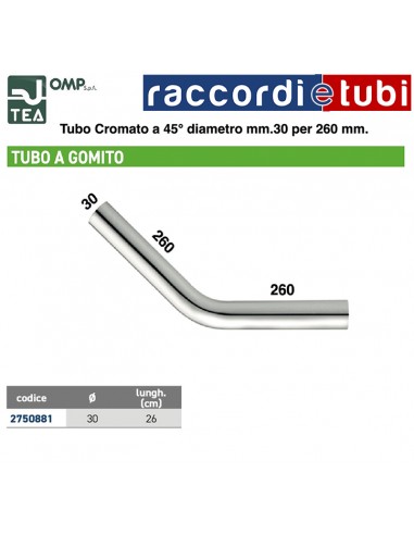 45° MESSINGROHR VERCHROMT DURCHMESSER 30mm...