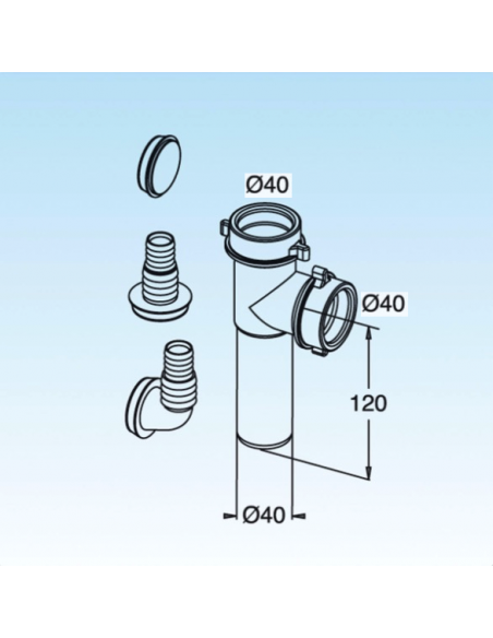 RACCORDO LIRA 2 VIE CON PORTAGOMMA LAVATRICE ART.8.2404.03