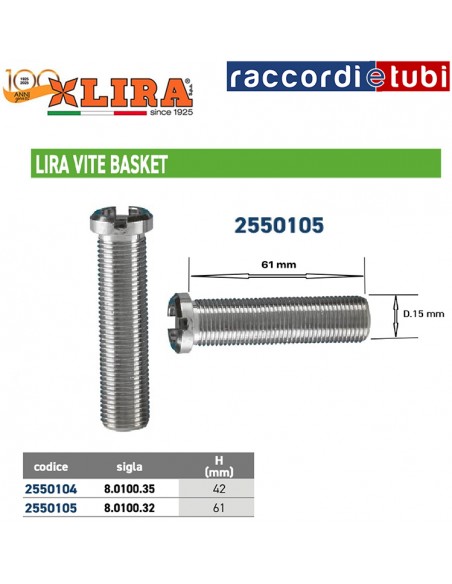 VITE TAGLIO MONETA  ALTEZZA mm.61 DIAMETRO FILETTO mm.15
