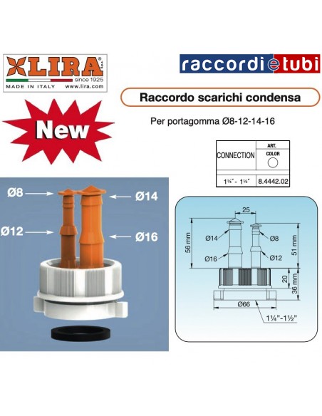 RACCORDO LIRA CON PORTAGOMMA PER SCARICO CONDENSA 8.4442.02