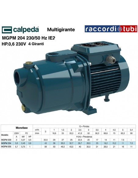 ELETTROPOMPA CALPEDA MGPM 204 HP.0,6 230V. MULTIGIRANTE