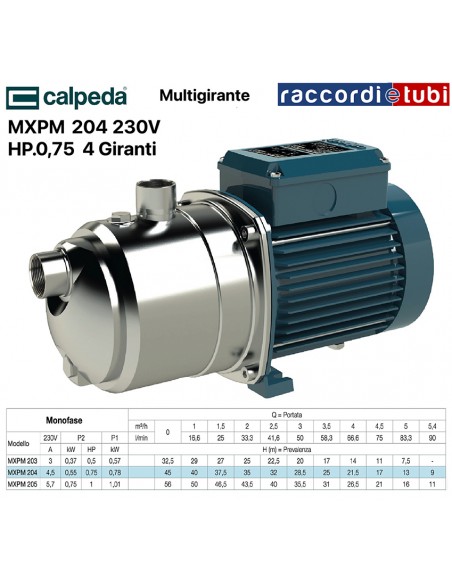 ELEKTROPUMPE CALPEDA MXPM 204 HP 0,75 230V MULTISTUFIG