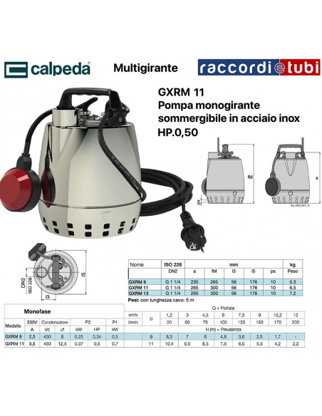 ELETTROPOMPA CALPEDA HP.0,5 IMMERSIONE GXRM 11 230V