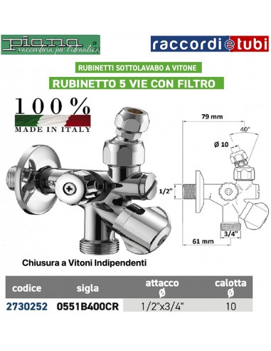 RUBINETTO SOTTOLAVABO A 5 VIE 1/2''x3/4''x10mm
