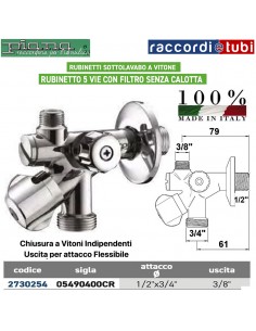 UNTERWASCHTISCH-5-WEGE-HAHN 1/2''x3/4''x3/8