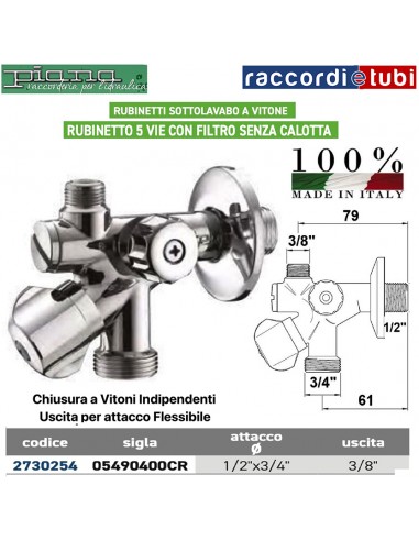 RUBINETTO SOTTOLAVABO A 5 VIE 1/2''x3/4''x3/8