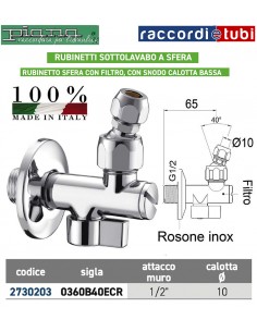 RUBINETTO SOTTOLAVABO A SFERA 1/2X10 CON FILTRO E SNODO...