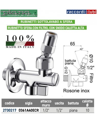 RUBINETTO SOTTOLAVABO A SFERA 1/2X10 CON FILTRO...