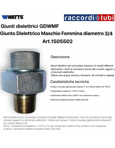 GIUNTO DIELETTRICO ACQUA MASCHIO FEMMINA 3/4