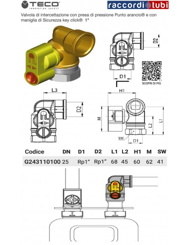 GASVENTIL TECO 1" FF 90° RE