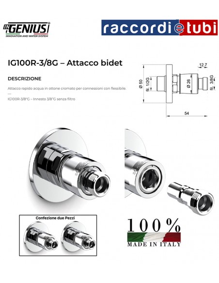 ATTACCO RAPIDO GENIUS CONF.2 P/Z CR 1/2X3/8 IN OTTONE CROMATO