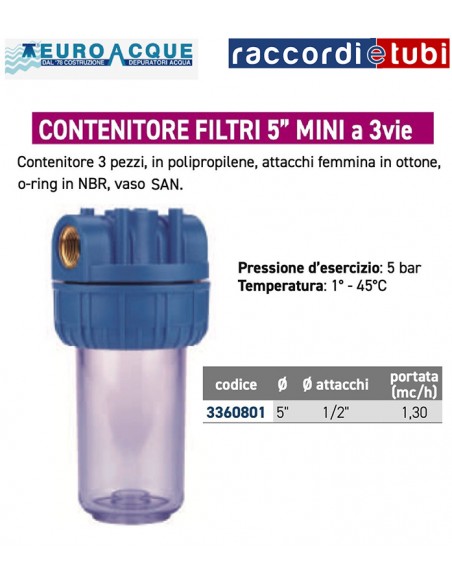 CONTENITORE FILTRI 5'' MINI ATTACCO 1/2'