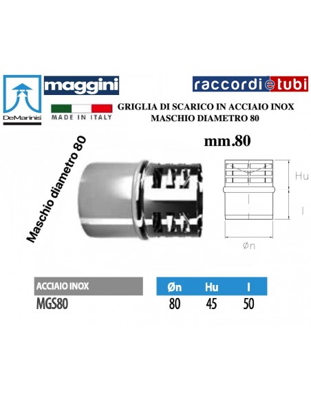GRIGLIA SCARICO FUMI INOX DIAMETRO 80 MASCHIO