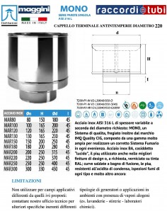 DE MARINIS INOX MAGGINI CAPPELLO-ANTIVENTO D. 220