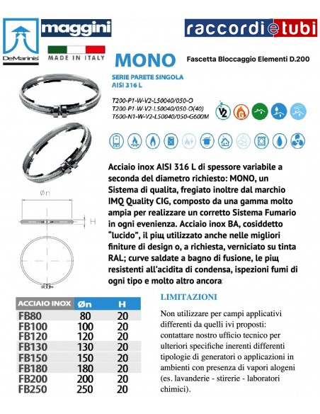 DE MARINIS INOX MAGGINI FASCETTA PER TUBI D.200