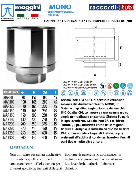 DE MARINIS INOX MAGGINI CAPPELLO-ANTIVENTO D. 200