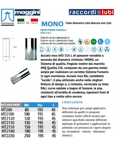 DE MARINIS INOX MAGGINI TUBO CM.25 D.200