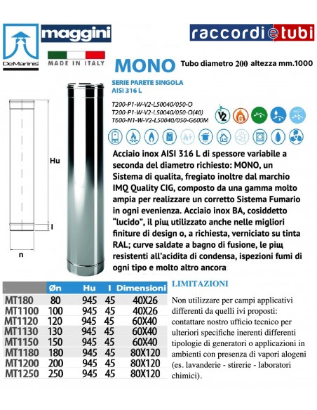 DE MARINIS INOX MAGGINI TUBO CM.100 D.200