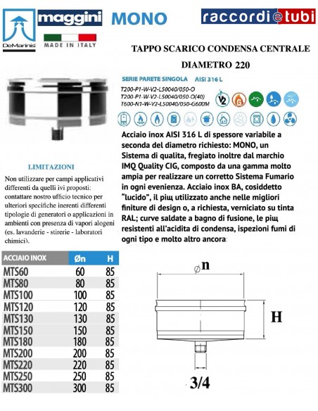 DE MARINIS INOX MAGGINI TAPPO SCARICO CONDENSA D.220