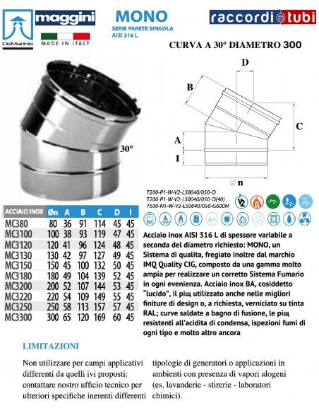 DE MARINIS INOX MAGGINI CURVA 30° D.300