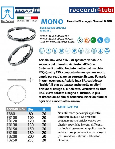 DE MARINIS INOX FASCETTA PER TUBI D.180