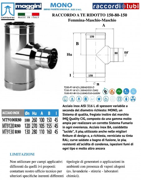 DE MARINIS INOX REDUZIERTES T-STÜCK 150/80/150 M/M/F