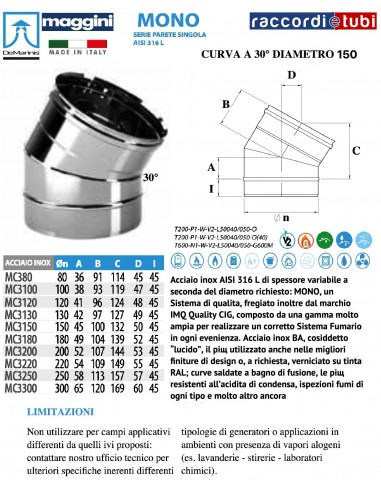 DE MARINIS INOX CURVA 30° D.150
