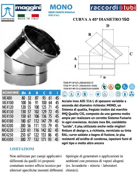 DE MARINIS INOX CURVA 45° D.150
