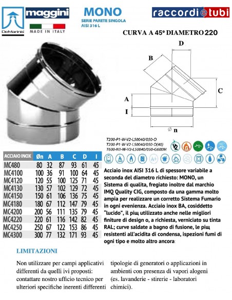 DE MARINIS INOX MAGGINI 45° D.220