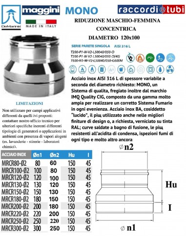 DE MARINIS INOX RIDUZIONE D.120 MASCHIO PER 100...