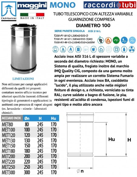 DE MARINIS INOX ELEMENTO TELESCOPICO D.100
