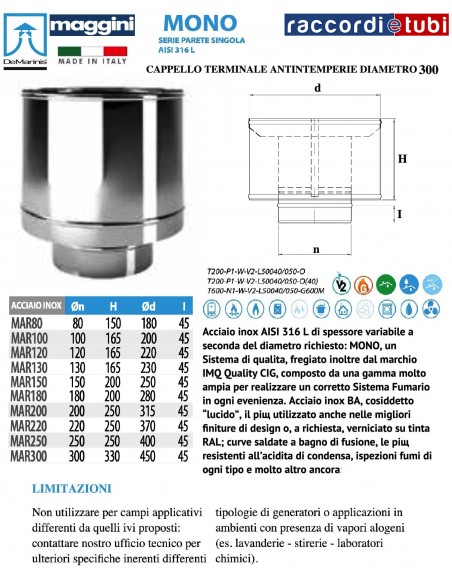 DE MARINIS INOX MAGGINI CAPPELLO ANTI-VENTO D.300