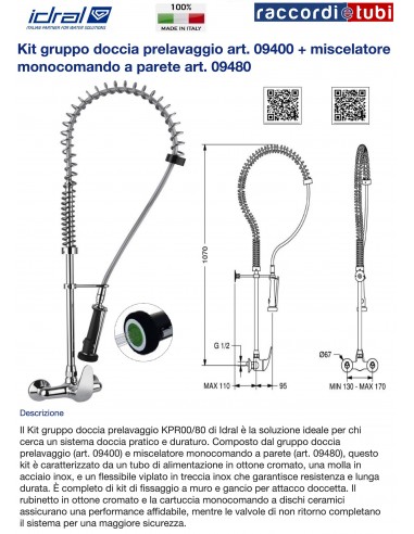 GRUPPO DOCCIA PRELAVAGGIO CON MIX A PARETE...