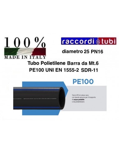 TUBO POLIETILENE IN BARRA 25 PN/16 MT.6 PE100
