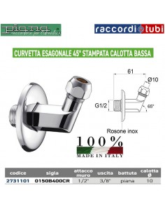 CURVETTA ESAGONALE 45' DIAMETRO 1/2''x10mm CALOTTA BASSA