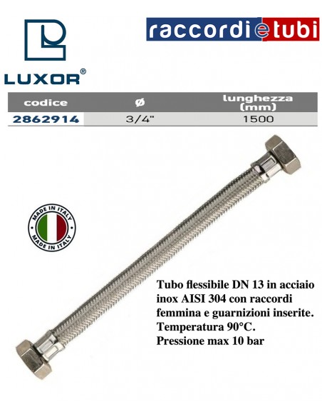 TUBO CARICO INOX DN13 3/4'' - 1500mm LAVATRICE-LAVASTOVIGLIE