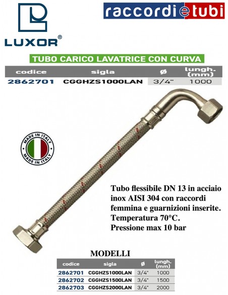 FLESSIBILE PER LAVATRICE-LAVASTOVIGLIE 3/4X3/4 mm.1000 DN8 FEMMINA FEMMINA