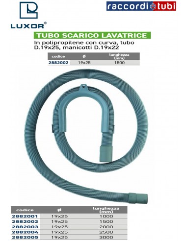 TUBO SCARICO LAVATRICE mm.1500 D.19x22