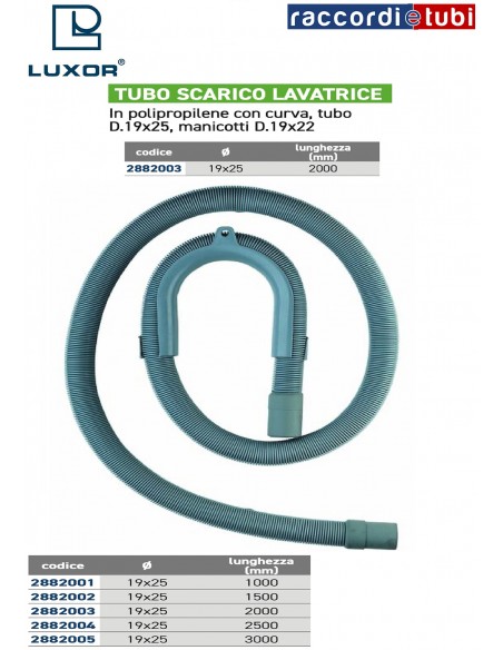 TUBO SCARICO LAVATRICE mm.2000 D.19x22