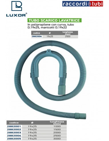 TUBO SCARICO LAVATRICE mm.2500 D.19x22