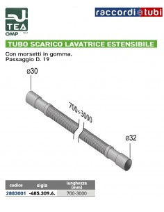 TUBO SCARICO LAVATRICE UNIVERSALE ESTENSIBILE DA mm.700 a...