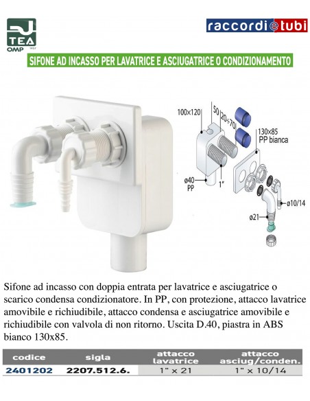 DOPPELSYFON FÜR WASCHMASCHINE UND KONDENSAT KESSEL/TROCKNER DIAM.40