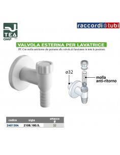 VALVOLA ESTERNA PER TUBO DI SCARICO LAVATRICE IN PP...