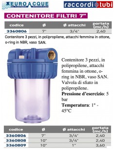 CONTENITORE PER FILTRI DA  7'' ATTACCO 3/4''
