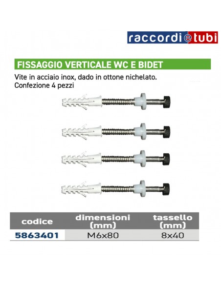 FISSAGGI VERTICALI PER WC/BIDET DADO OTTONE M6x80 CONFEZIONE 4 PEZZI