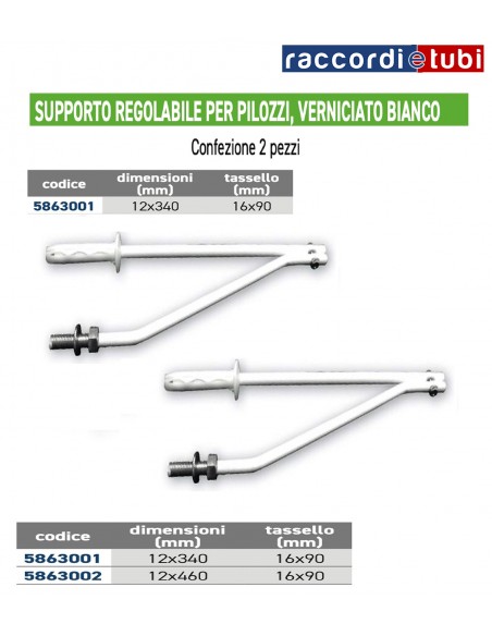 VERSTELLBARE HALTERUNG für PILOZZI 12x340mm DÜBEL DURCHMESSER mm 16X90